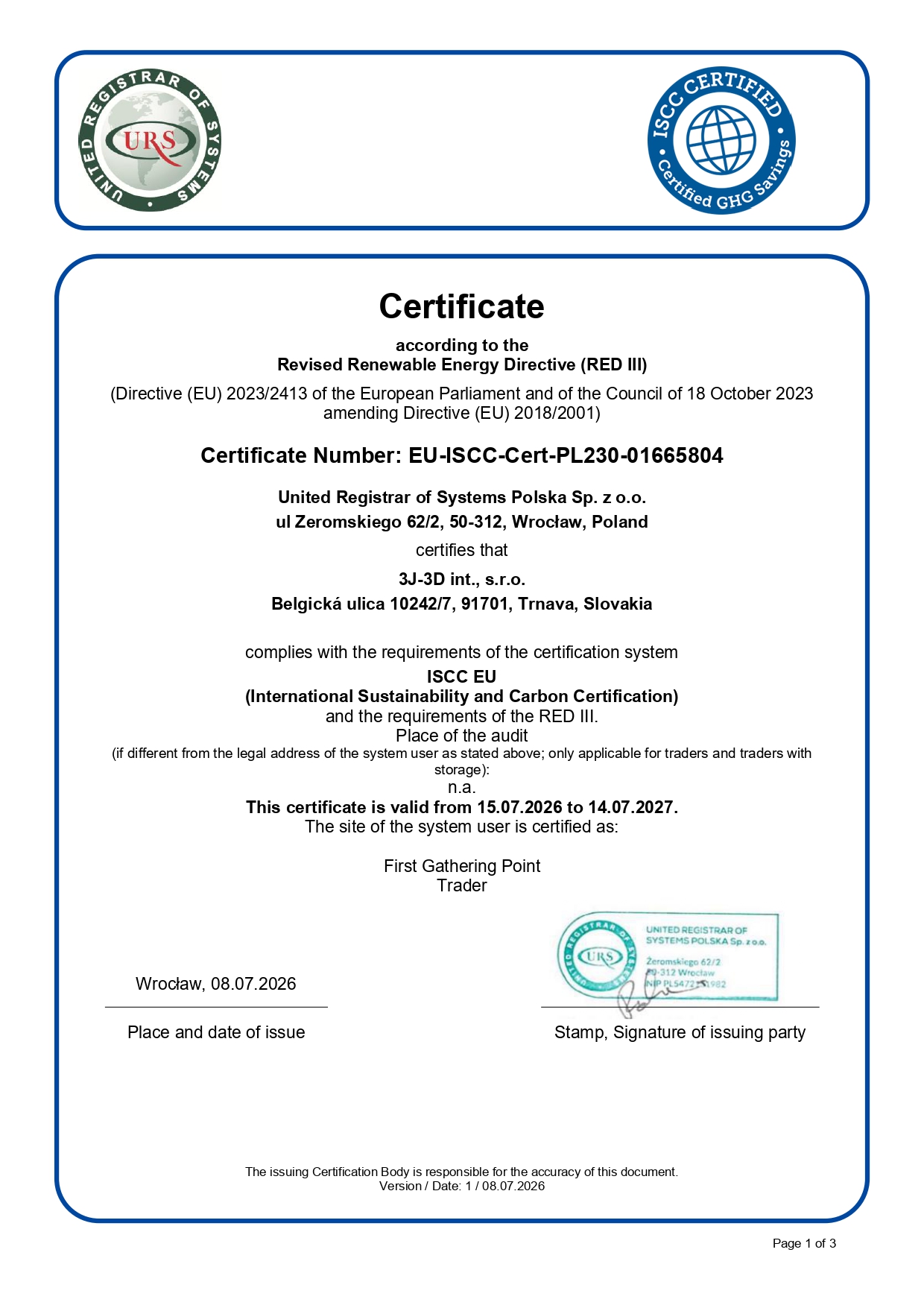 ISCC EU certificate, 3J - 3D s.r.o., 15.07.2026_pages-to-jpg-0001 ISCC EU certificate, 3J - 3D s.r.o., 15.07.2026_pages-to-jpg-0001